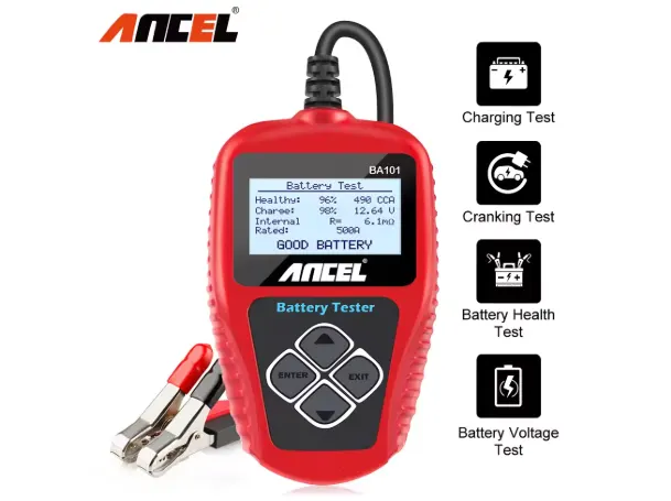 Testeur OBD affichant état batterie