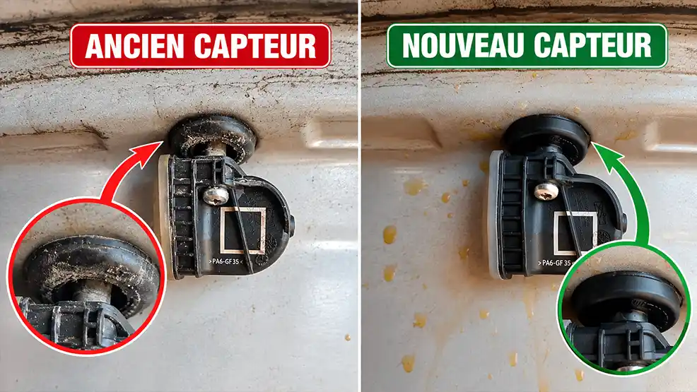 Comparaison entre un ancien capteur TPMS et un capteur neuf